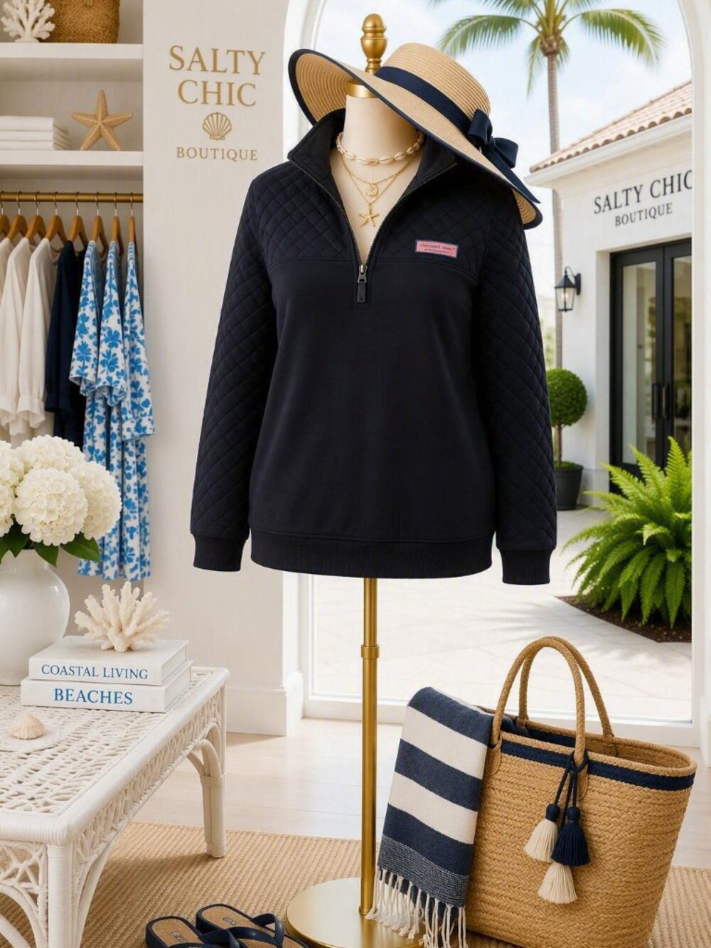 Vineyard Vines Shep Quilted Pullover sweatshirt quarter zip navy